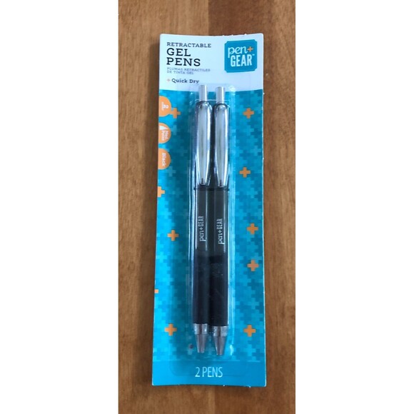 NEW PEN + GEAR Retractable Gel Pens Black Ink Pack of 2 Quick Dry - Picture 1 of 4